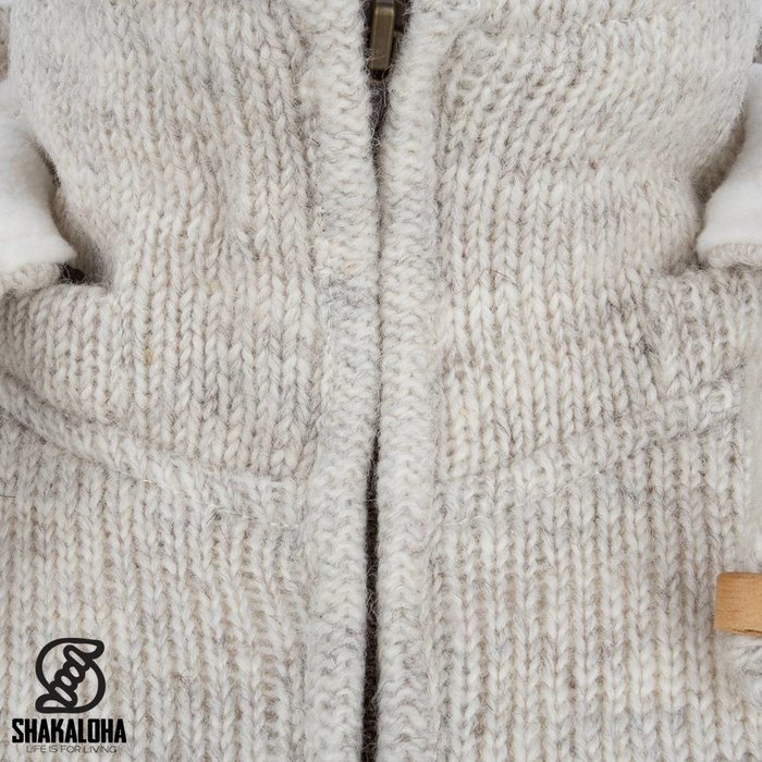 Shakaloha Chaleco de punto de lana Shakaloha Baltonic beige crema con forro polar y capucha desmontable - Mujer - Hecho a mano en Nepal con lana de oveja