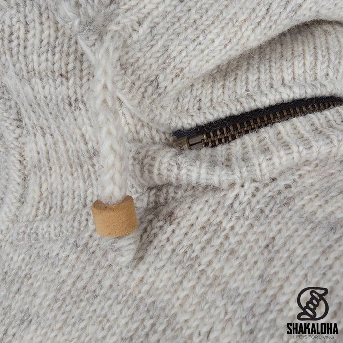 Shakaloha Chaleco de punto de lana Shakaloha Baltonic beige crema con forro polar y capucha desmontable - Mujer - Hecho a mano en Nepal con lana de oveja