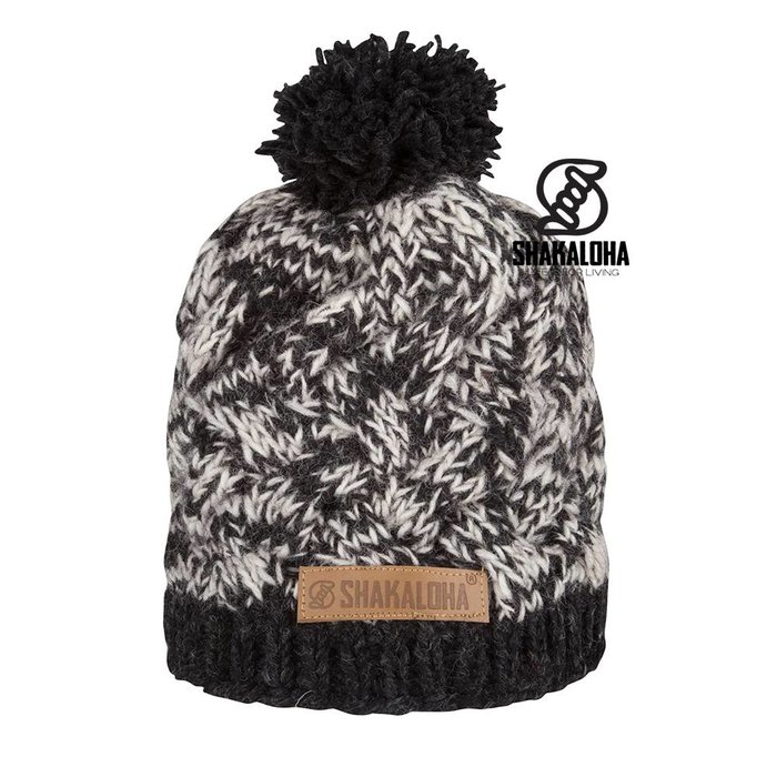 Shakaloha Knitted Wool Hat With Pompom With Fleece Inner Lining. Made in Nepal. Winter warm, summer cool.