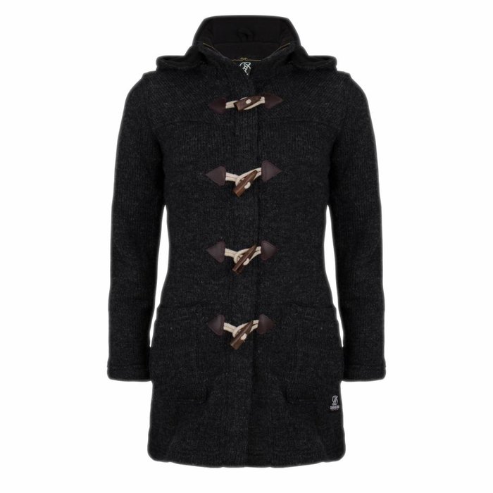 Shakaloha Shakaloha Knitted Woolen Jacket Cody Anthracite with Fleece Lining and Detachable Hood - Woman - Handmade in Nepal from sheep's wool