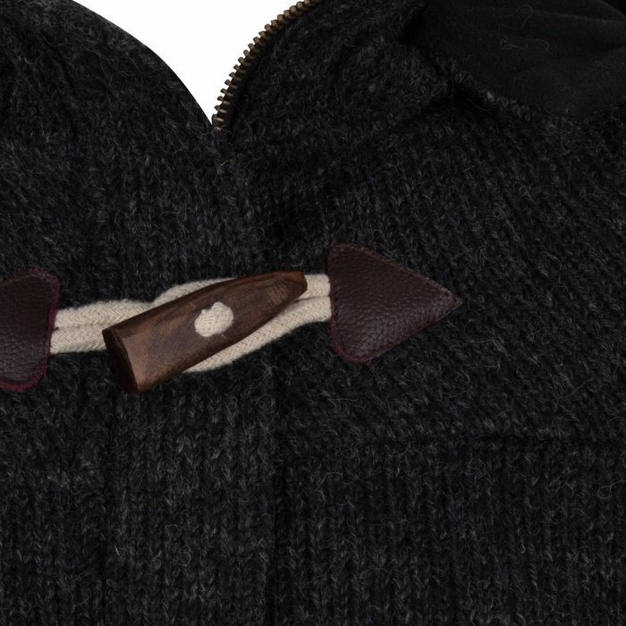 Shakaloha Shakaloha Knitted Woolen Jacket Cody Anthracite with Fleece Lining and Detachable Hood - Woman - Handmade in Nepal from sheep's wool