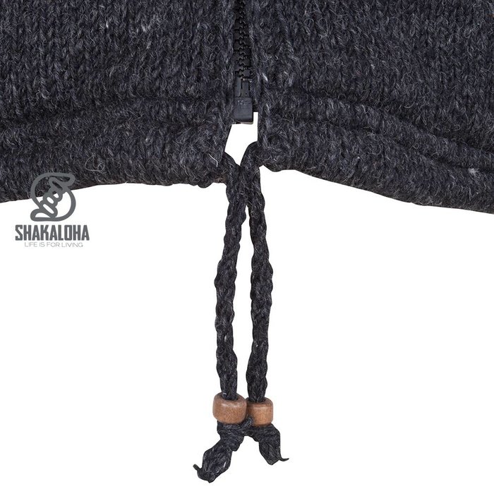 Shakaloha Shakaloha Strick-Wollweste Crush Ziphood Anthrazit mit Fleecefutter und abnehmbarer Kapuze – Herren/Uni – Handgefertigt in Nepal aus Schafwolle