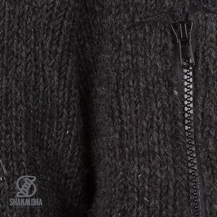 Shakaloha Shakaloha Gebreid Wollen Vest Crush Ziphood Antraciet met Fleece Voering en Afneembare Capuchon - Man/Uni - Handgemaakt in Nepal van Schapenwol