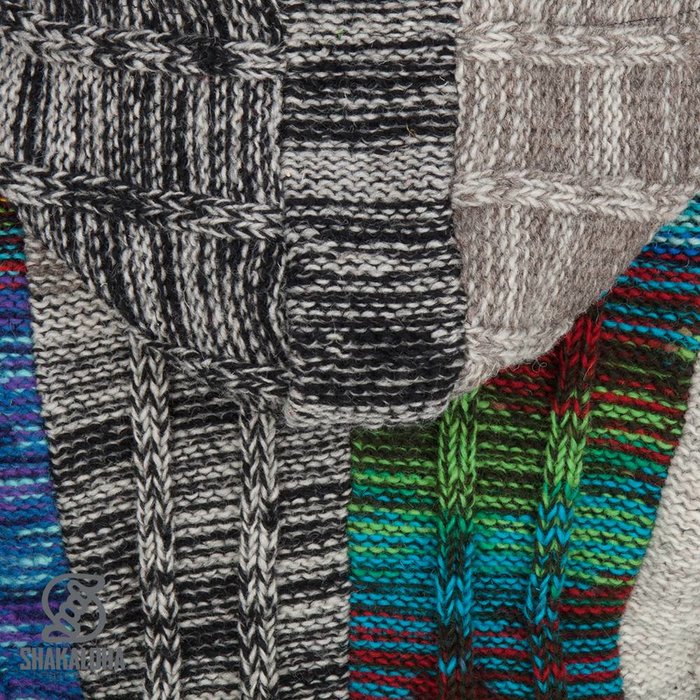 Shakaloha Shakaloha Knitted Woolen Jacket Rib Patch ZH Mixed Multicolor with Fleece Lining and Detachable Hood - Woman - Handmade in Nepal from sheep's wool