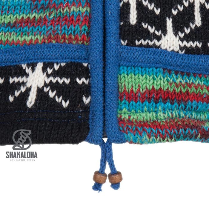 Shakaloha Shakaloha Gebreid Wollen Vest Patch ZH Meerkleurig Bont met Fleece Voering en Afneembare Capuchon - Dames - Handgemaakt in Nepal van Schapenwol