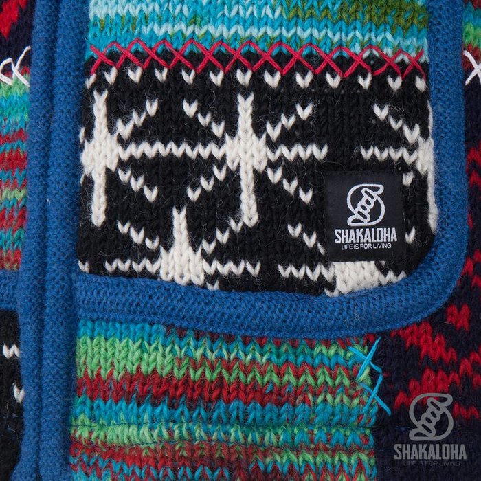 Shakaloha Shakaloha Gestrickte Wollweste Patch ZH Mehrfarbiges Fell mit Fleecefutter und abnehmbarer Kapuze – Damen – Handgefertigt in Nepal aus Schafwolle