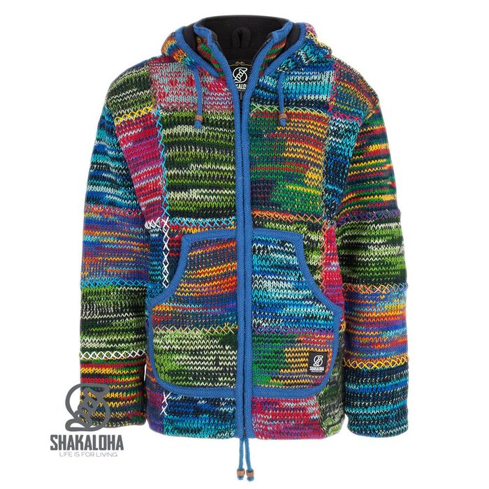 Shakaloha Shakaloha Gebreid Wollen Vest Patch ZH Meerkleurig Bont met Fleece Voering en Afneembare Capuchon - Dames - Handgemaakt in Nepal van Schapenwol
