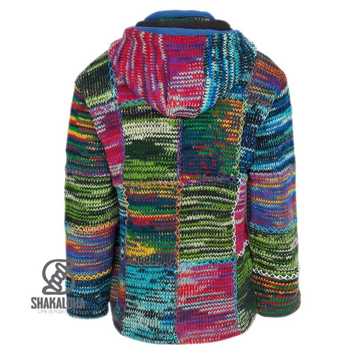 Shakaloha Shakaloha Gebreid Wollen Vest Patch ZH Meerkleurig Bont met Fleece Voering en Afneembare Capuchon - Dames - Handgemaakt in Nepal van Schapenwol