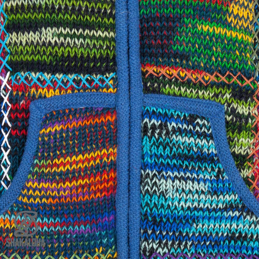 Shakaloha Shakaloha Veste en Laine Tricoté Patch ZH Multicolore avec Doublure en polaire et Capuche détachable - Femmes - Fabriqué à la main au Népal en laine de mouton
