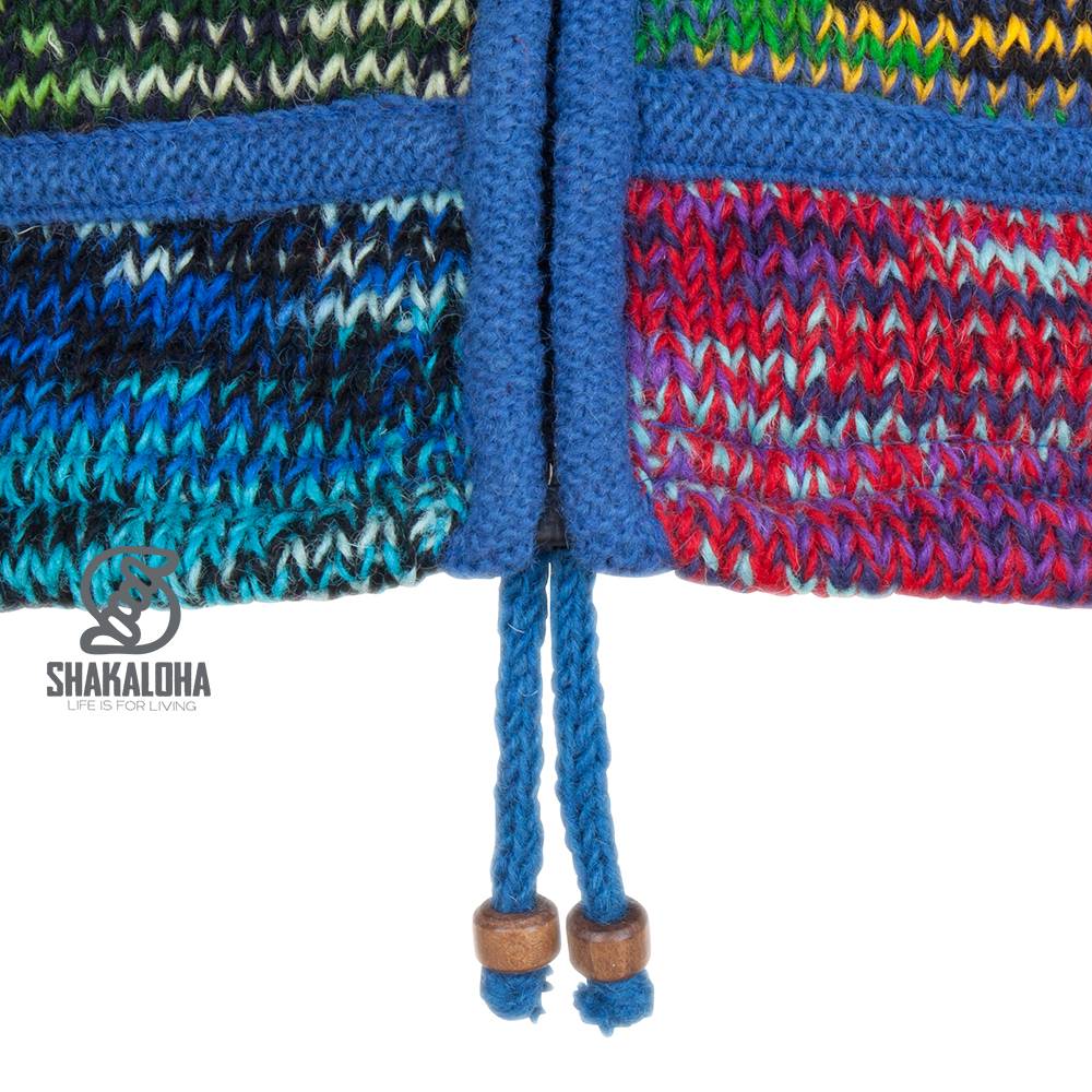 Shakaloha Shakaloha Wolljacke - Strickjacke Patch ZH Mehrfarbiges Fell mit Fleece-Futter und Abnehmbarer Kapuze - Damen - Handgemacht in Nepal aus Schafwolle