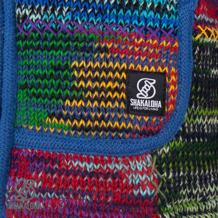 Shakaloha Shakaloha Gestrickte Wollweste Patch ZH Mehrfarbiges Fell mit Fleecefutter und abnehmbarer Kapuze – Damen – Handgefertigt in Nepal aus Schafwolle