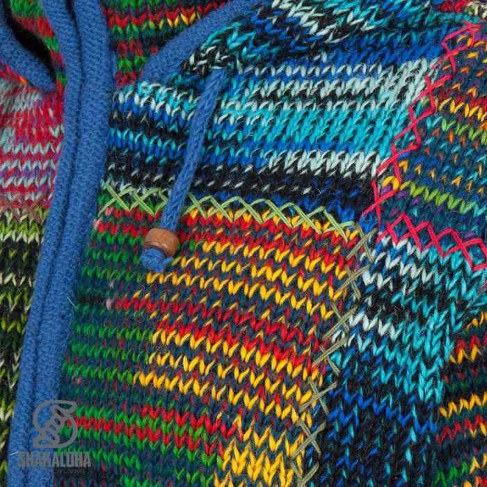 Shakaloha Shakaloha Veste en Laine Tricoté Patch ZH Multicolore avec Doublure en polaire et Capuche détachable - Femmes - Fabriqué à la main au Népal en laine de mouton