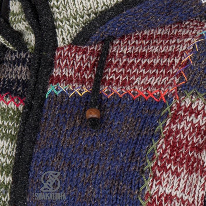 Shakaloha Shakaloha Knitted Wool Vest Patch ZH Faded Multicolor with Fleece Lining and Detachable Hood - Men/Plain - Handmade in Nepal from Sheep Wool
