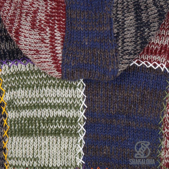 Shakaloha Chaleco de punto de lana Shakaloha con parche ZH multicolor descolorido, forro polar y capucha desmontable - Hombre/Liso - Hecho a mano en Nepal con lana de oveja