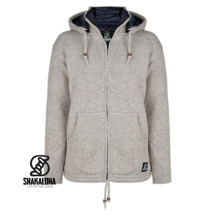 Shakaloha Shakaloha Gebreid Wollen Vest Breaker Beige Crème met Nylon Windstopper en Afneembare Capuchon - Man/Uni - Handgemaakt in Nepal van Schapenwol
