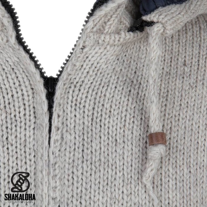 Shakaloha Shakaloha Gebreid Wollen Vest Breaker Beige Crème met Nylon Windstopper en Afneembare Capuchon - Man/Uni - Handgemaakt in Nepal van Schapenwol