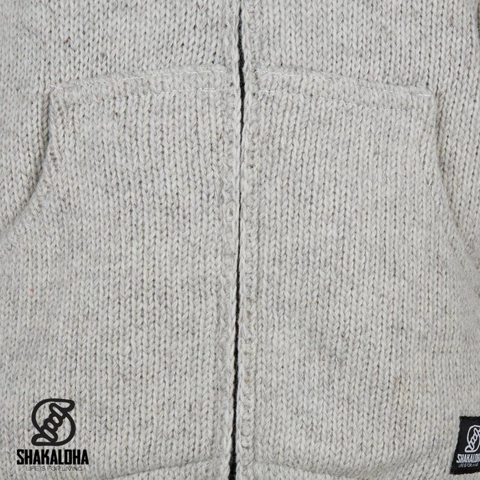 Shakaloha Shakaloha Knitted Woolen Jacket Breaker Beige Cream with Nylon Windstopper and Detachable Hood - Men - Unisex - Handmade in Nepal from sheep's wool