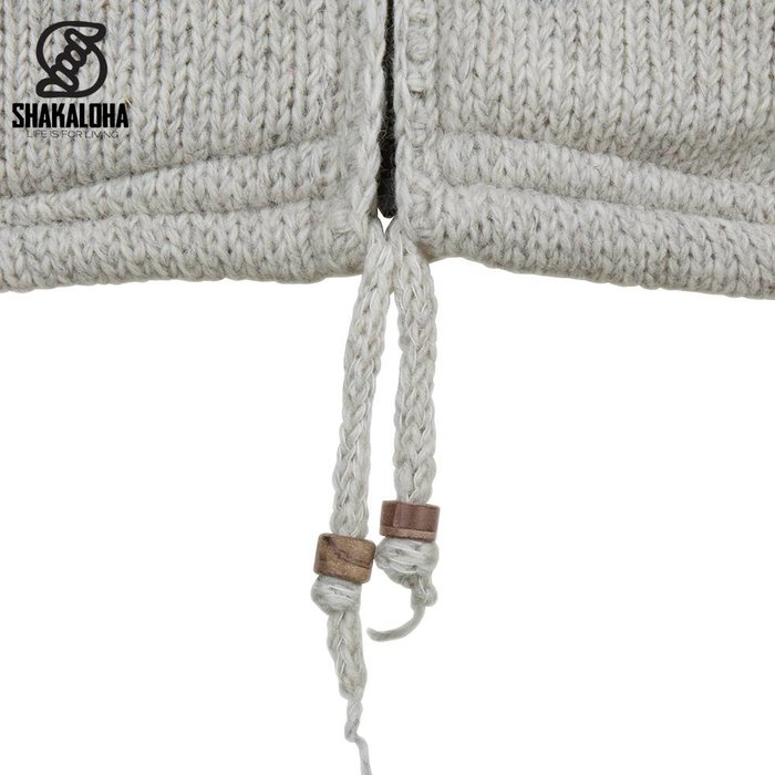 Shakaloha Shakaloha Knitted Woolen Jacket Breaker Beige Cream with Nylon Windstopper and Detachable Hood - Men - Unisex - Handmade in Nepal from sheep's wool