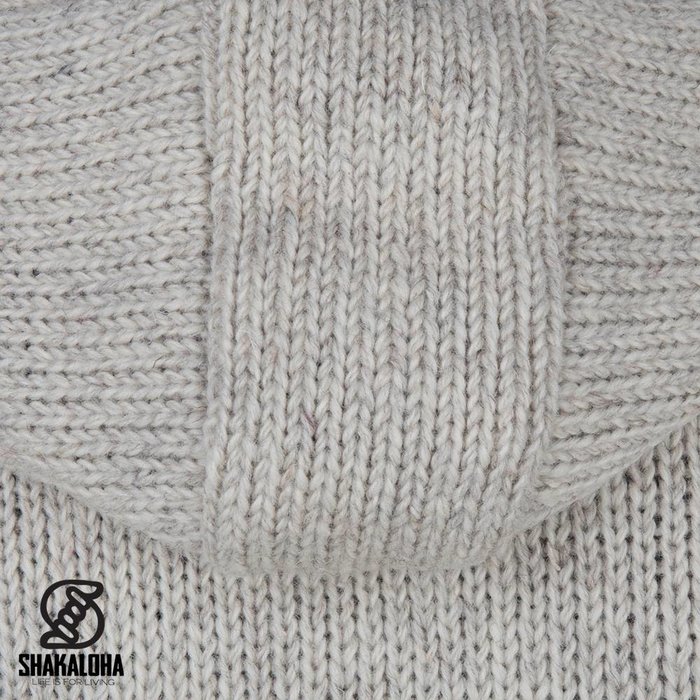 Shakaloha Shakaloha Knitted Woolen Jacket Breaker Beige Cream with Nylon Windstopper and Detachable Hood - Men - Unisex - Handmade in Nepal from sheep's wool