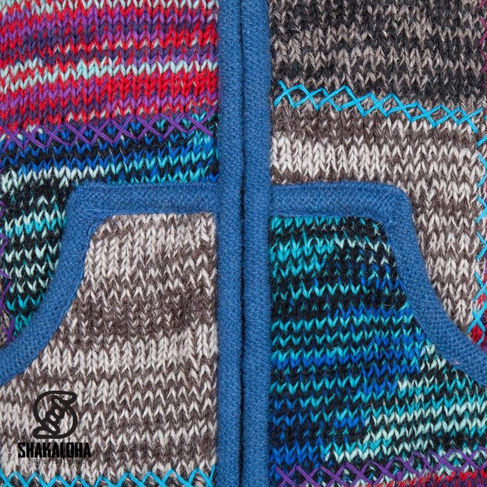 Shakaloha Shakaloha Knitted Wool Vest Patch ZH Mixed Multicolor Fur with Fleece Lining and Detachable Hood - Men/Uni - Handmade in Nepal from Sheep Wool