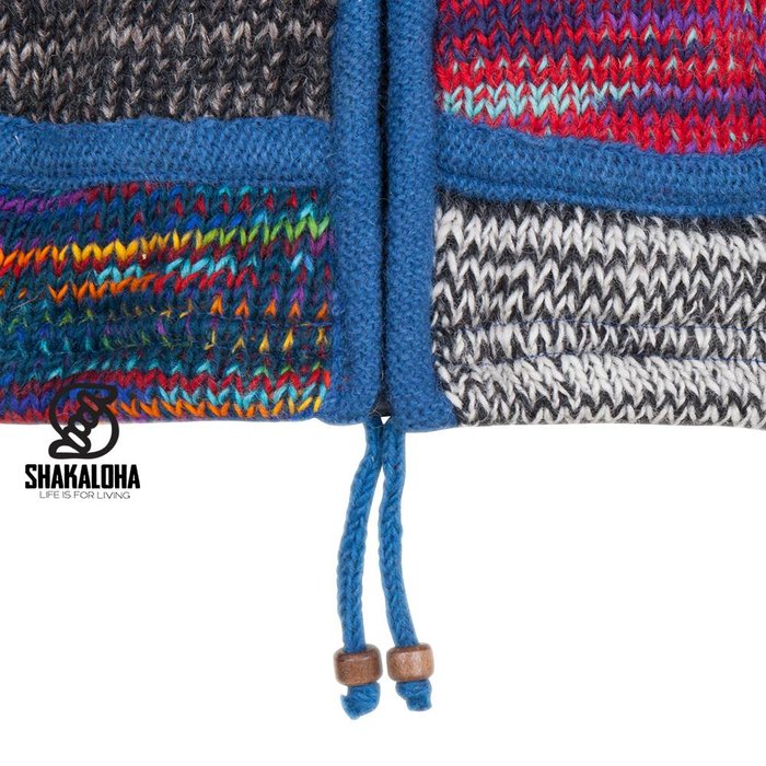 Shakaloha Shakaloha Knitted Wool Vest Patch ZH Mixed Multicolor Fur with Fleece Lining and Detachable Hood - Men/Uni - Handmade in Nepal from Sheep Wool