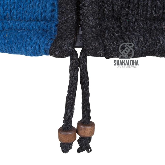 Shakaloha Shakaloha Gestrickte Wollweste Patch ZH Marineblau mit Fleecefutter und abnehmbarer Kapuze – Damen – Handgefertigt in Nepal aus Schafwolle