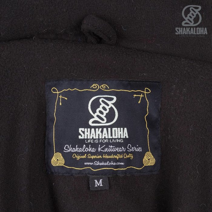 Shakaloha Chaleco de punto de lana Shakaloha con parche ZH azul marino, forro polar y capucha desmontable - Mujer - Hecho a mano en Nepal con lana de oveja