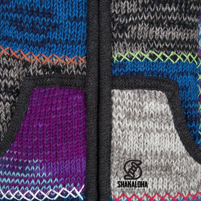 Shakaloha Shakaloha Gebreid Wollen Vest Patch NH Meerkleurig Bont met Fleece Voering en Capuchon met Binnenkraag - Dames - Handgemaakt in Nepal van Schapenwol