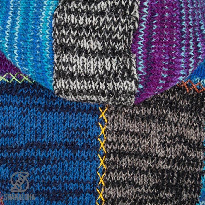 Shakaloha Shakaloha Veste en Laine Tricoté Patch NH Multicolore avec Doublure en polaire et Capuche avec col intérieur - Femmes - Fabriqué à la main au Népal en laine de mouton