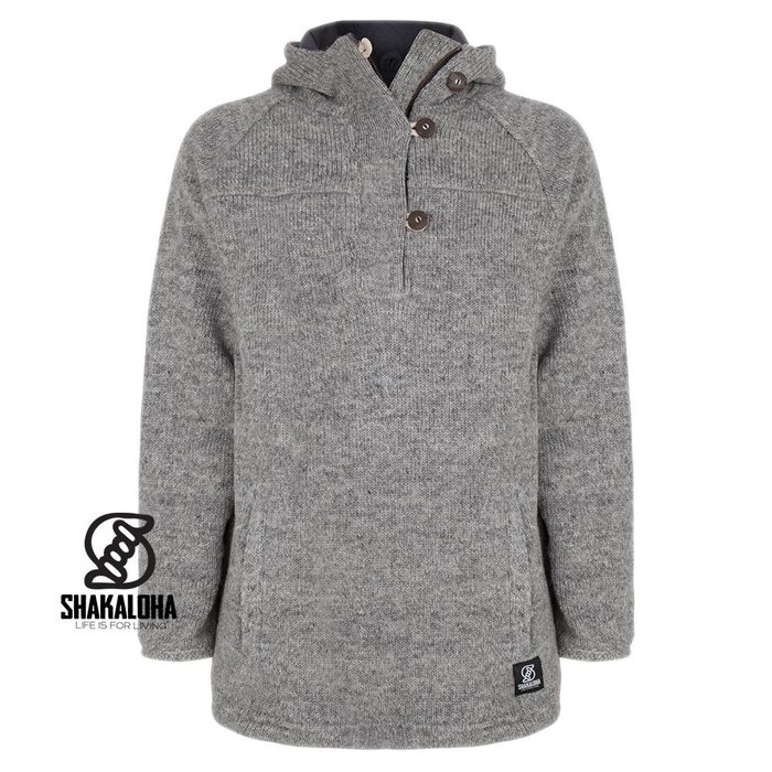 Shakaloha Chaleco de punto de lana Shakaloha Hallberg gris con forro polar y capucha - Hombre/Unisex - Hecho a mano en Nepal con lana de oveja