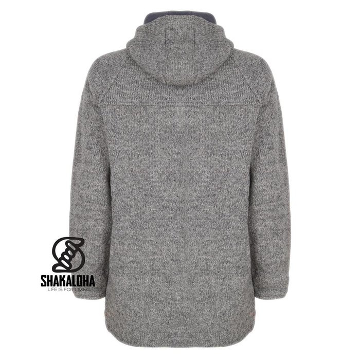 Shakaloha Shakaloha Gestrickte Wollweste Hallberg Grau mit Fleecefutter und Kapuze – Herren/Uni – Handgefertigt in Nepal aus Schafwolle