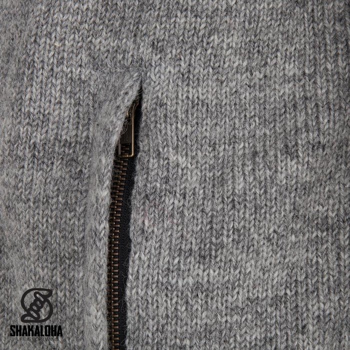 Shakaloha Shakaloha Gebreid Wollen Vest Hallberg Grijs met Fleece Voering en Capuchon - Man/Uni - Handgemaakt in Nepal van Schapenwol
