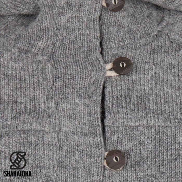 Shakaloha Shakaloha Knitted Woolen Jacket Hallberg Gray with Fleece Lining and Hood - Men - Unisex - Handmade in Nepal from sheep's wool