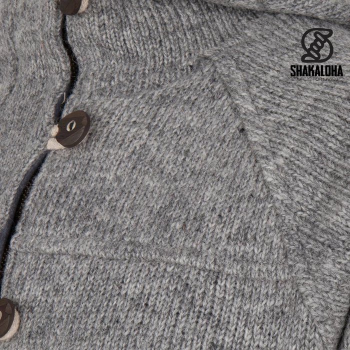 Shakaloha Shakaloha Gebreid Wollen Vest Hallberg Grijs met Fleece Voering en Capuchon - Man/Uni - Handgemaakt in Nepal van Schapenwol