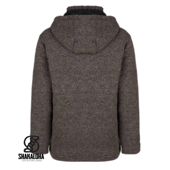 Shakaloha Shakaloha Strick-Wollweste Breaker Hellbraun Taupe mit Nylon-Windstopper und abnehmbarer Kapuze – Herren/Uni – Handgefertigt in Nepal aus Schafwolle