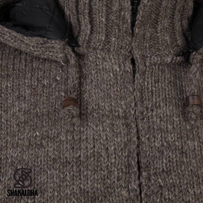 Shakaloha Shakaloha Knitted Woolen Jacket Breaker Light Brown Taupe with Nylon Windstopper and Detachable Hood - Men - Unisex - Handmade in Nepal from sheep's wool