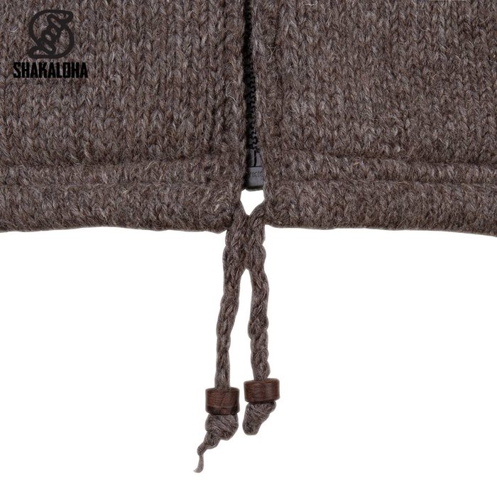 Shakaloha Chaleco de lana de punto Shakaloha, color marrón claro, con cortavientos de nailon y capucha desmontable - Hombre/Unisex - Hecho a mano en Nepal con lana de oveja
