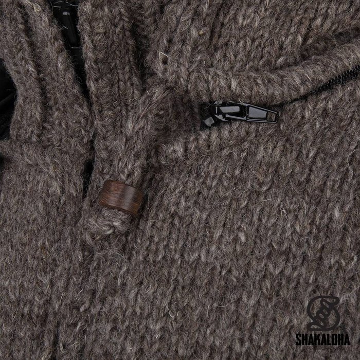 Shakaloha Shakaloha Strick-Wollweste Breaker Hellbraun Taupe mit Nylon-Windstopper und abnehmbarer Kapuze – Herren/Uni – Handgefertigt in Nepal aus Schafwolle