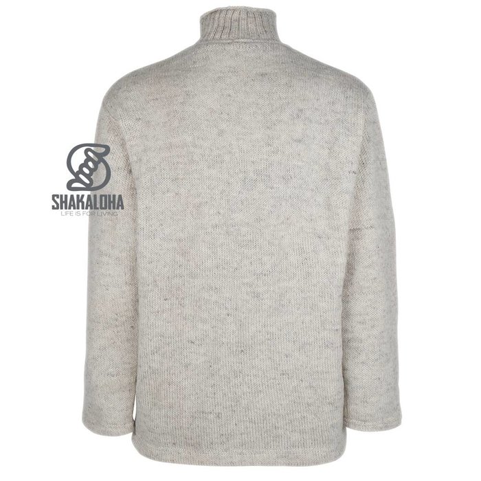 Shakaloha Chaleco de punto de lana Shakaloha con cuello alto, color beige y crema, forro de algodón - Hombre/Unisex - Hecho a mano en Nepal con lana de oveja