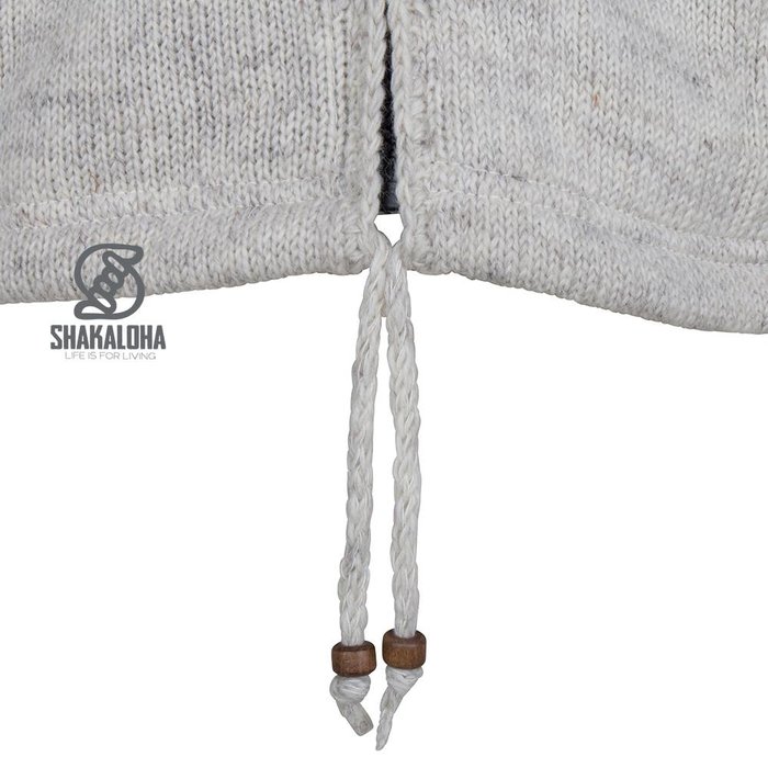 Shakaloha Shakaloha Gebreid Wollen Vest Flyer Collar Beige Crème met Katoenen Voering en Hoge Kraag - Man/Uni - Handgemaakt in Nepal van Schapenwol