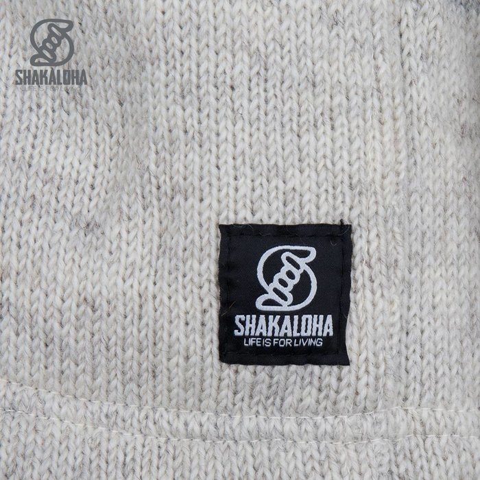 Shakaloha Shakaloha Knitted Woolen Jacket Flyer Collar Beige Cream with Cotton Lining and High Collar - Men - Unisex - Handmade in Nepal from sheep's wool