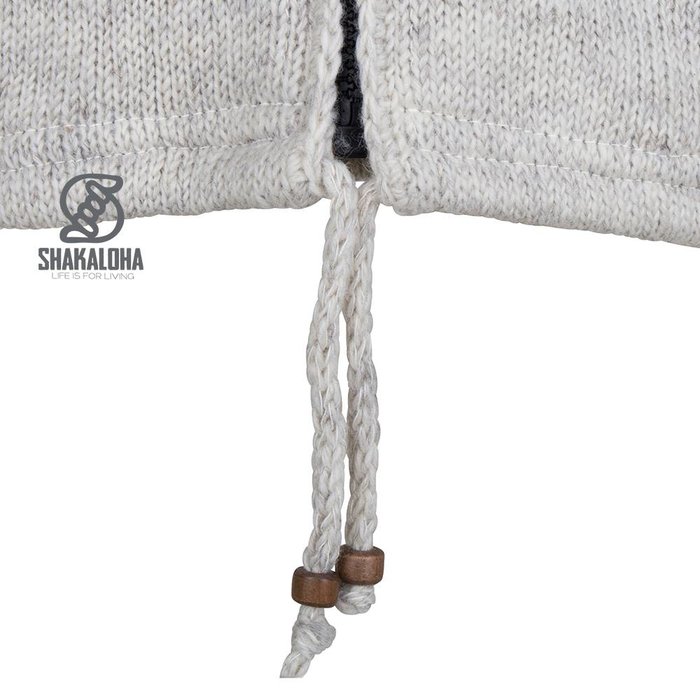Shakaloha Shakaloha Gestrickte Woll-Cruiser-Weste mit Reißverschluss und Kapuze in Beige-Creme mit Baumwollfutter und abnehmbarer Kapuze – Herren/Uni – Handgefertigt in Nepal aus Schafwolle