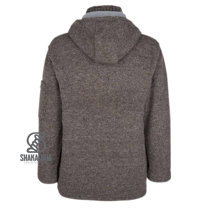 Shakaloha Shakaloha Gebreid Wollen Vest Cruiser Ziphood Licht Bruin Taupe met Katoenen Voering en Afneembare Capuchon - Man/Uni - Handgemaakt in Nepal van Schapenwol