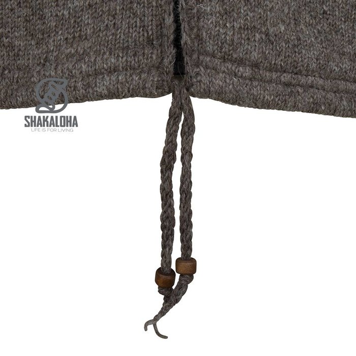 Shakaloha Shakaloha Knitted Woolen Jacket Cruiser Ziphood Light Brown Taupe with Cotton Lining and Detachable Hood - Men - Unisex - Handmade in Nepal from sheep's wool