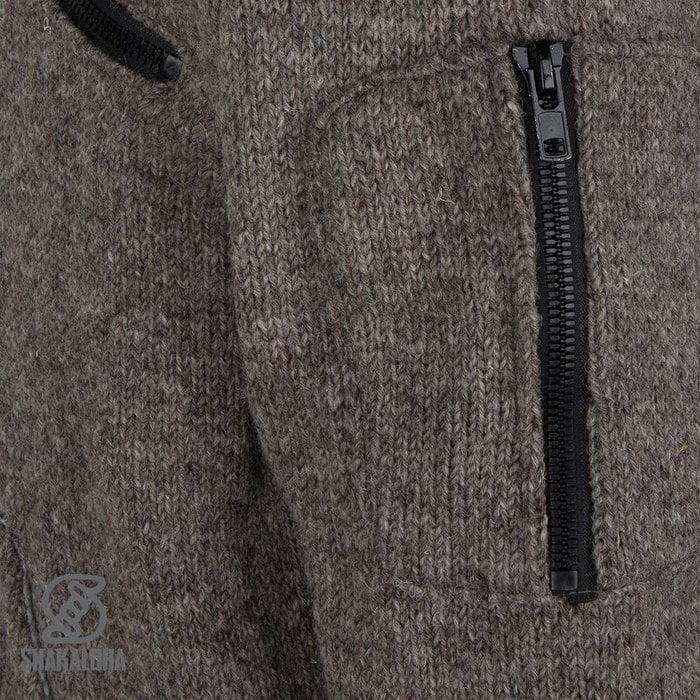 Shakaloha Shakaloha Gebreid Wollen Vest Cruiser Ziphood Licht Bruin Taupe met Katoenen Voering en Afneembare Capuchon - Man/Uni - Handgemaakt in Nepal van Schapenwol