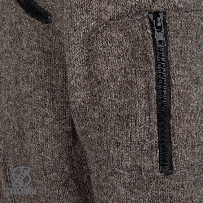 Shakaloha Shakaloha Knitted Wool Cruiser Zip Hood Cardigan Hellbraun Taupe mit Baumwollfutter und abnehmbarer Kapuze – Herren/Uni – Handgefertigt in Nepal aus Schafwolle