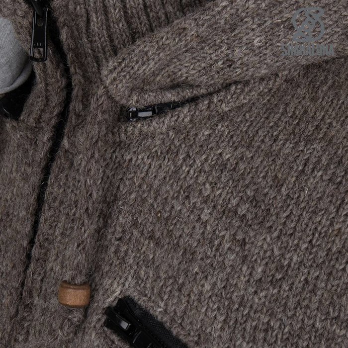 Shakaloha Shakaloha Knitted Woolen Jacket Cruiser Ziphood Light Brown Taupe with Cotton Lining and Detachable Hood - Men - Unisex - Handmade in Nepal from sheep's wool