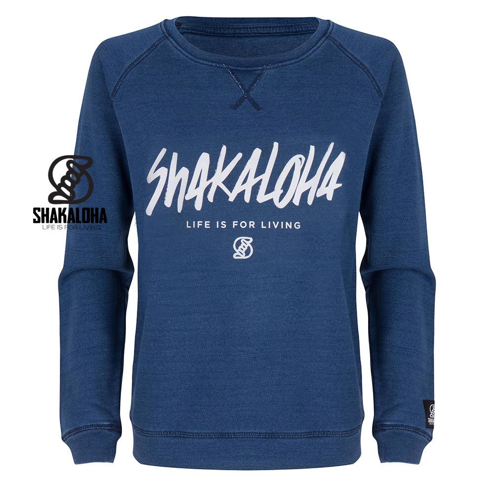 Shakaloha Women's Sweater Crew Blue - Organic Cotton with Shakaloha print
