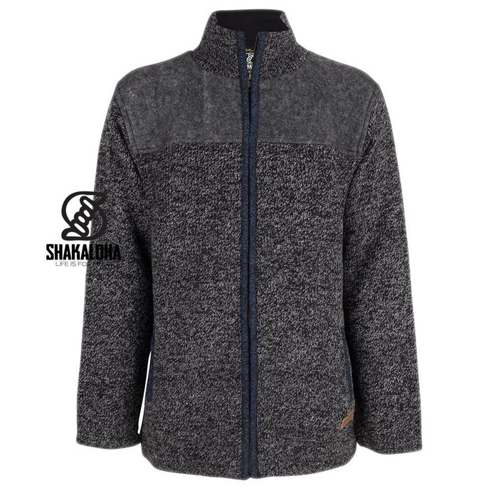 Shakaloha Shakaloha Gebreid Wollen Vest Sierra Antraciet Blauw met Katoenen Voering en Hoge Kraag - Man/Uni - Handgemaakt in Nepal van Schapenwol