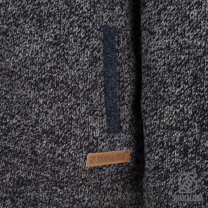 Shakaloha Shakaloha Gebreid Wollen Vest Sierra Antraciet Blauw met Katoenen Voering en Hoge Kraag - Man/Uni - Handgemaakt in Nepal van Schapenwol